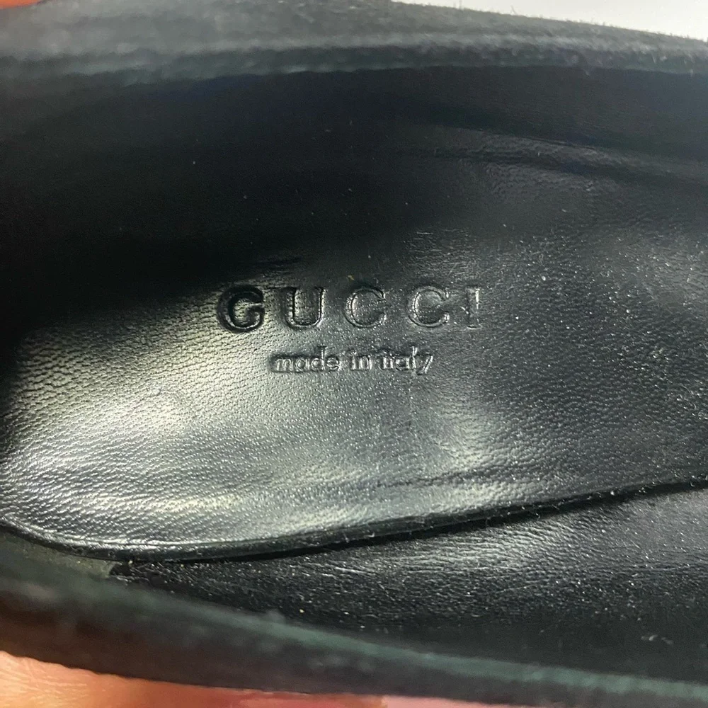 Gucci Black and Gold Heels with Peep Toe Design